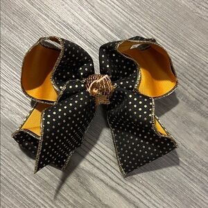 Elegant Black and Gold Polka Dot Hair Bow